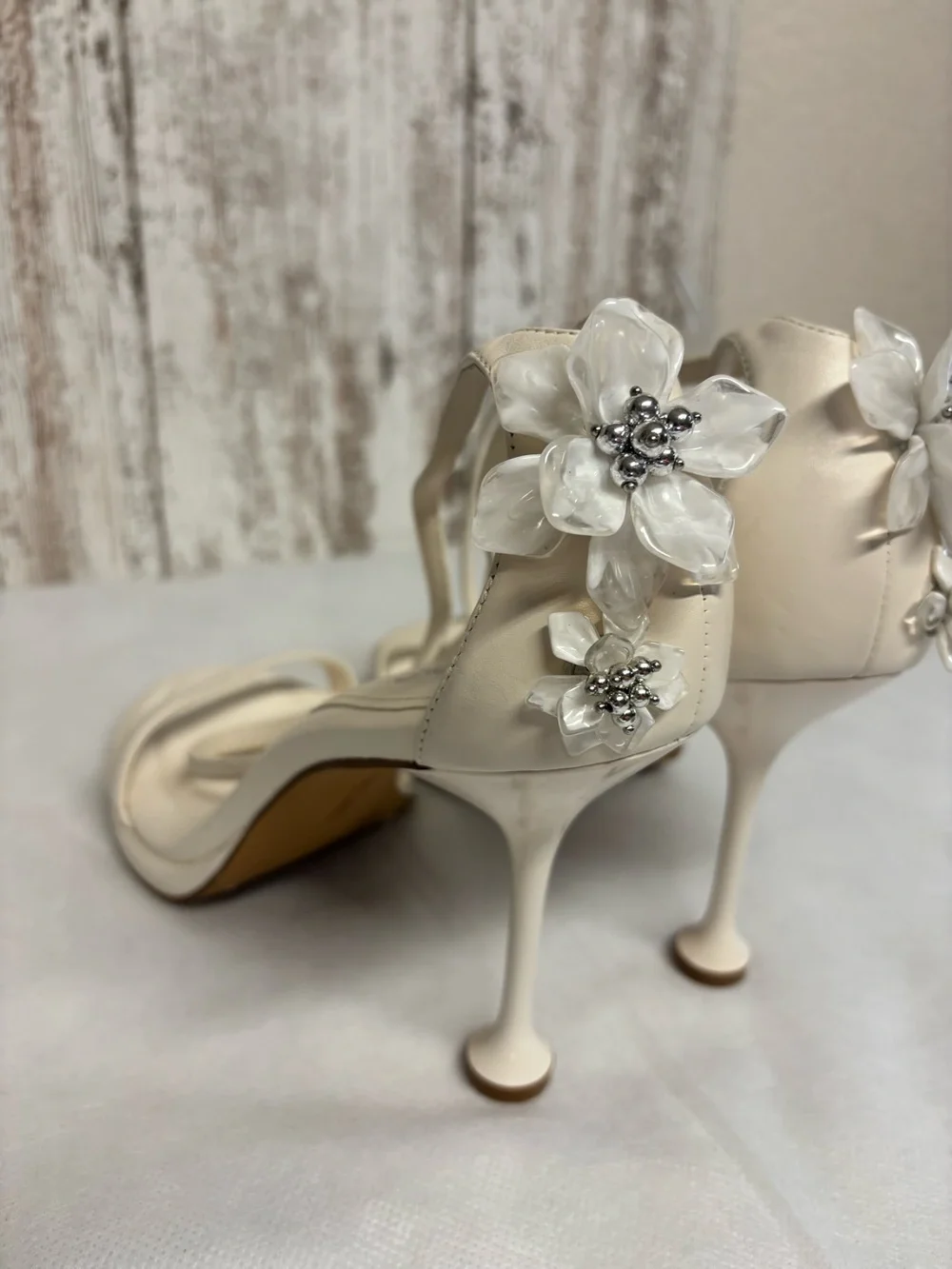Vince Camuto Ivory Floral Ankle-Strap Stiletto Sandal